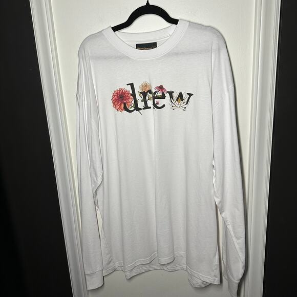 Drew House Men's White Long Sleeve Floral Logo T-Shirt Size XXL Ssense Exclusive - Picture 2 of 9